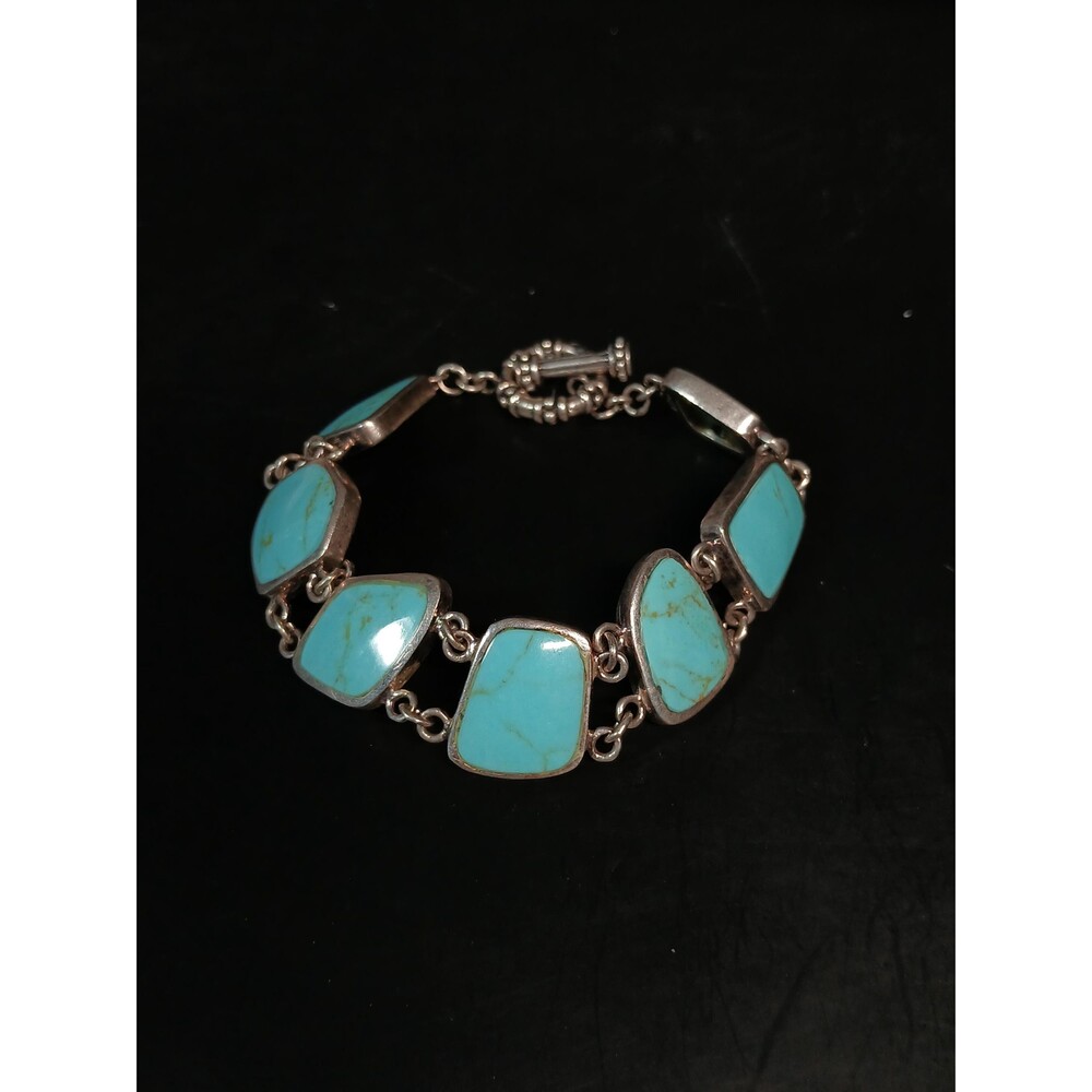 Collins Fine Jewelry Sterling Silver 925 Turquoise Panel Bracelet 7.5"
